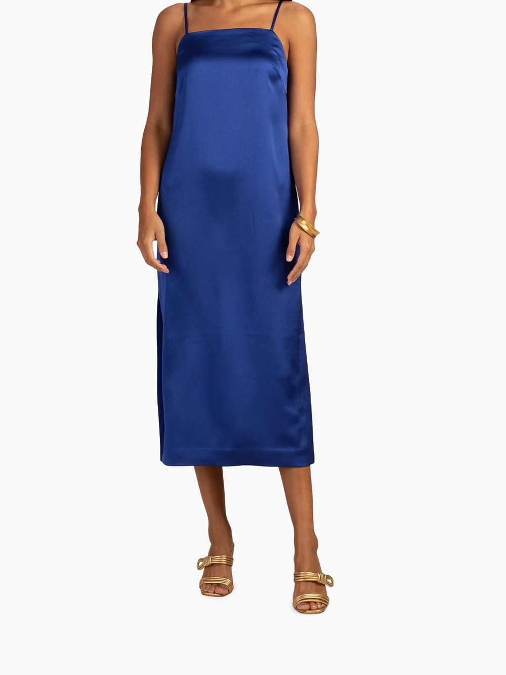 Satin Slip Midi Dress in Cobalt Blue
